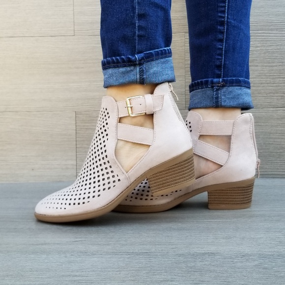Rose Pink Open Perforated Ankle Booties - Picture 3 of 8